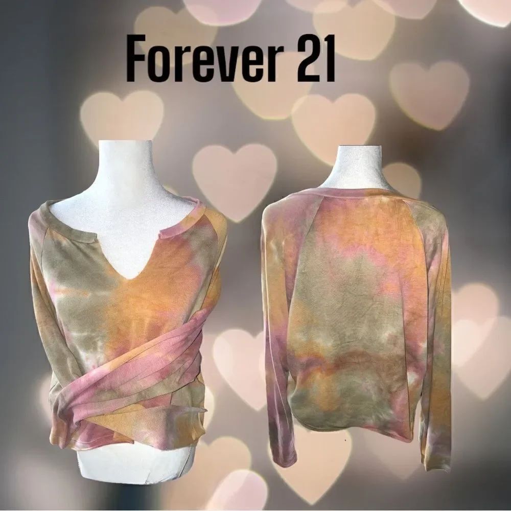 Forever 21 l Tie-dye l Pink Green Orange l Long sleeve l Cropped & Raw l L l EUC